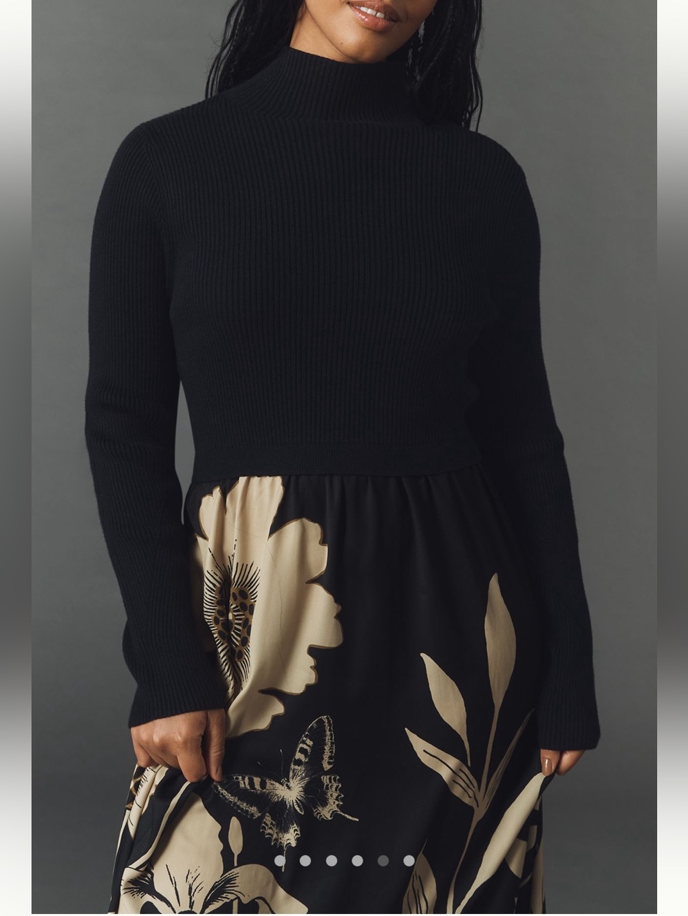 🦋Anthropologie Thea Long Sleeve Twofer Maxi Dress New 2X Butterfly Floral Black - Picture 3 of 16